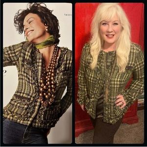 Chico’s 3 Green and Brown Tweed Jacket